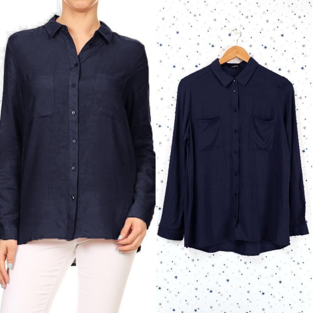 Classic Button Up Dress Shirt Navy